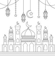 Mosque with domes and minaret coloring page vector