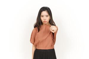 Angry Gesture Of Beautiful Asian Woman Isolated On White Background photo