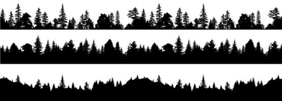 set of silhouettes of seamless forest landscape. isolated on transparent background. eps 10 vector