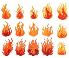 set of illustration of flames. cartoon fire. flare ball. isolated on a transparent background. eps 10 vector
