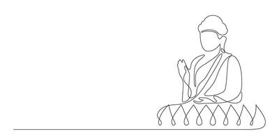 Buddha sitting on lotus flower one continuous line art. editable outline stroke. vector