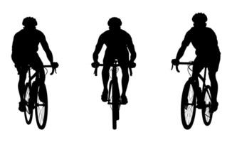 set of silhouettes of people riding bicycle. cyclist front view. isolated on a background. eps 10 vector