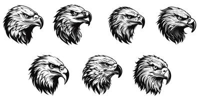 set of black and white eagle head logo. isolated on a transparent background. eps 10 vector
