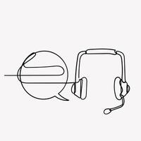 a line drawing of a headset and a microphone and bubble speech vector