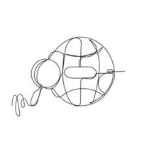 continuous line drawing of a globe with a magnifying glass vector