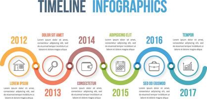 Timeline infographics template with colorful circles, workflow or process diagram vector