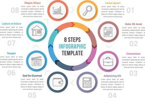 Circle diagram infographic template with arrows with eight steps, workflow, process vector
