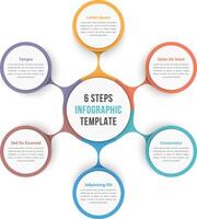 Circle diagram infographic template with six steps or options, workflow, process vector