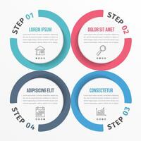 Circle diagram with four elements, steps or options, workflow diagram template vector