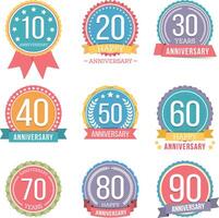 Set of round anniversary emblems with ribbons vector
