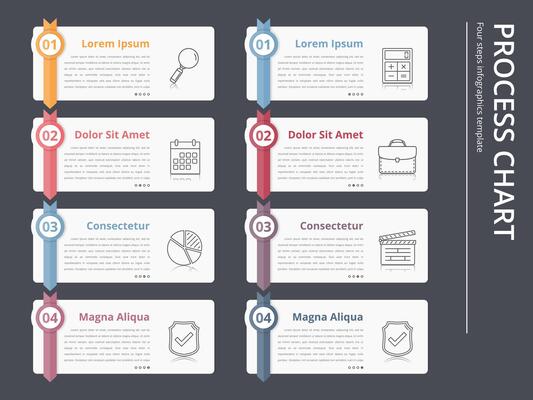 Vertical process chart, flow chart template, infographics design elements with numbers, and text, business infographics, workflow, steps, options