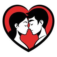 Couple sharing a romantic moment within a heart shape design vector