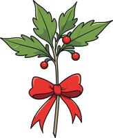 Bright red Christmas ornament with holly leaves and bow vector