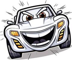 Exciting cartoon racer with a big smile and powerful expression vector