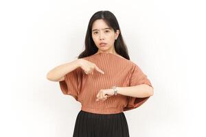 Pointing to watch, Angry for late photo