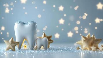 A whimsical tooth decoration adorned with festive holiday lights that brings joy and cheer photo