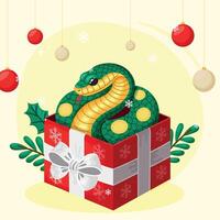 The symbol of the new year is a Snake, which is in a gift box Christmas poster vector