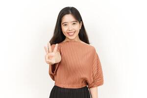 Showing Three Finger Of Beautiful Asian Woman Isolated On White Background photo