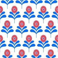 Seamless pattern with red and blue flowers on a white background vector