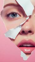A fashionable and artistic portrait that features a creative and visually appealing paper texture photo