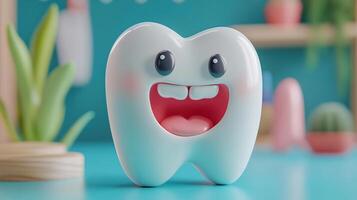 A Happy Tooth Character is Surrounded by Various Colorful and Fun Elements photo