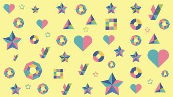Abstract geometrical shapes with stones and gems and big heart shape in middle, colorful illustration. vector