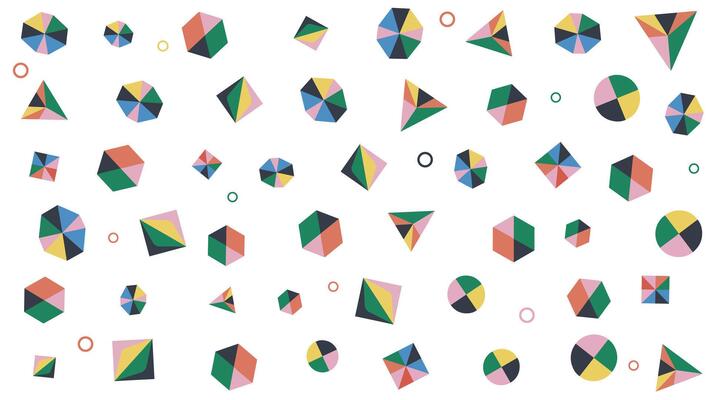 Abstract geometrical shapes with stones and gems, colorful illustration.