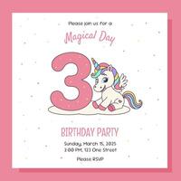 Unicorn invitation. Birthday party invitation card with unicorn and birthday anniversary number. vector