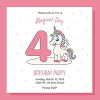 Unicorn concept. Birthday party invitation card with unicorn and birthday anniversary number. vector