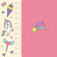 Unicorn height chart. Height chart with magic elements and unicorn. vector