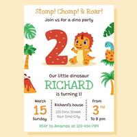 Birthday invitation for party with dinosaur concept. Invitation with dinosaur and birthday anniversary number. vector
