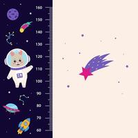 Space animals. Height chart for children with space elements and animal astronaut bunny. Space concept. vector