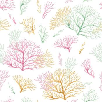 Seamless pattern with corals. Marine texture with algae in flat style. Suitable for wallpaper, fabric, paper, etc vector