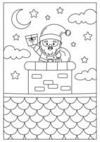 Santa Claus on Chimney Christmas Printable Coloring Page for Kid vector