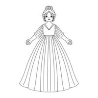 princess outline printable coloring book vector
