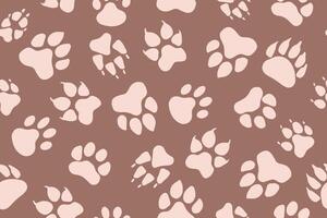 Seamless pattern of animal paw prints on Mousse color background, paw prints of different animals. vector