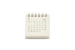 Simple desk calendar for JANUARY 2025 isolated on white background. Calendar concept with copy space. 2025 JAN calendar. photo