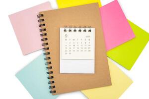 Simple desk calendar for SEPTEMBER 2025 with Sticky note. Calendar concept with copy space. 2025 SEP calendar. photo