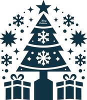 christmas tree with gifts and snowflakes on a white background vector