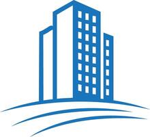 a blue building icon on a white background vector
