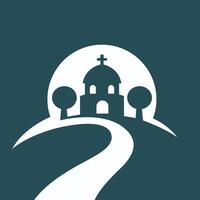 a church and road with trees in the background vector
