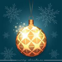 Free Christmas tree ornament with a star pattern design, set against a blue background with snowflakes. vector