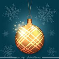 Elegant free Christmas tree ornament with a line pattern design, set against a blue background with snowflakes. vector