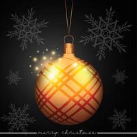 Elegant free Christmas tree ornament with a line pattern design, set against a black background with snowflakes. vector