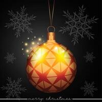 Free Christmas tree ornament with a star pattern design, set against a black background with snowflakes. vector