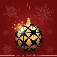 Free Christmas tree ornament with a star pattern design, set against a red background with snowflakes. vector