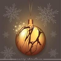Realistic festive Christmas ornament featuring a line pattern design on a brown background. vector