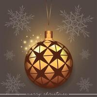 Free Christmas tree ornament with a star pattern design, set against a brown background with snowflakes. vector