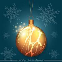 Realistic festive Christmas ornament featuring a line pattern design on a blue background. vector