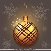 Elegant free Christmas tree ornament with a line pattern design, set against a brown background with snowflakes. vector